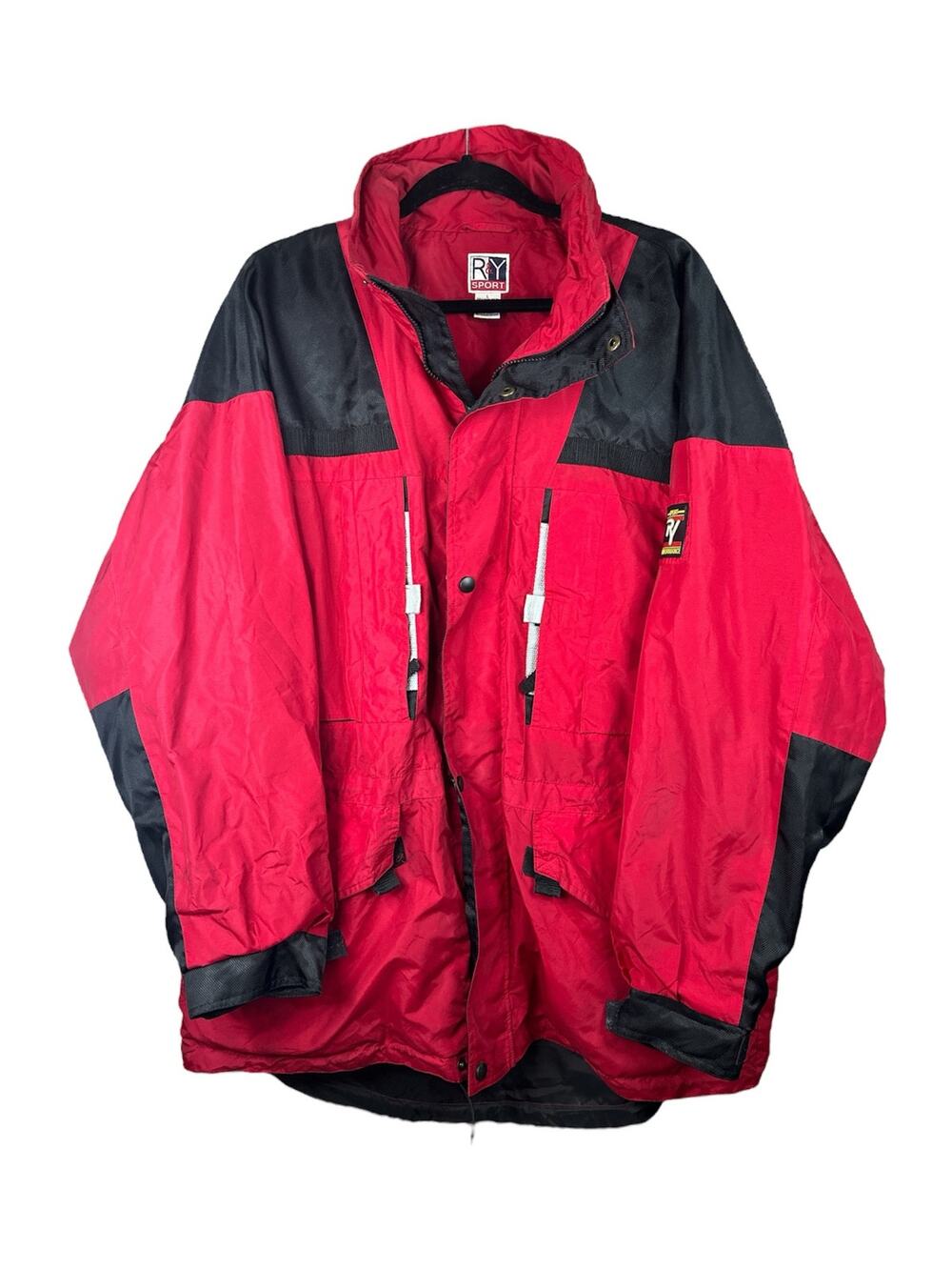 Vintage R&Y Sport Red Black Rain Coat/ Windbreaker Zip Up Jacket Size Large